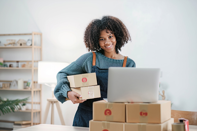 Woman selling ecommerce online